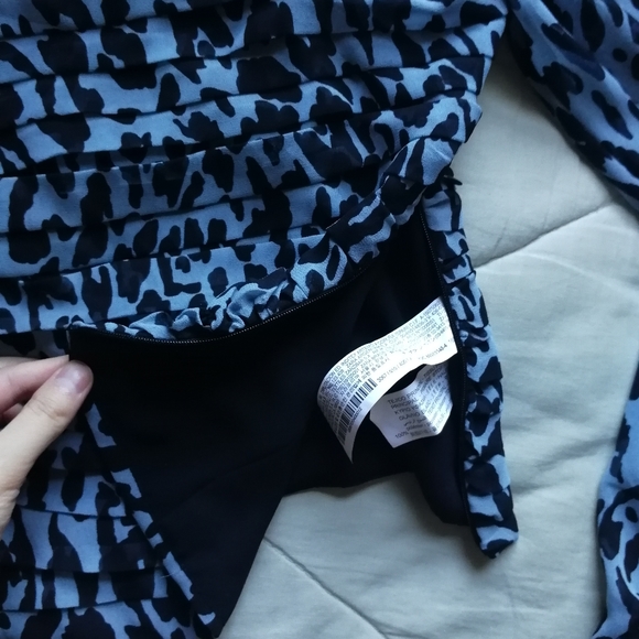 ZARA Blue Black Animal Print Square Neck Pleasant Blouse Ruched Bodice XS NWT - Picture 6 of 10